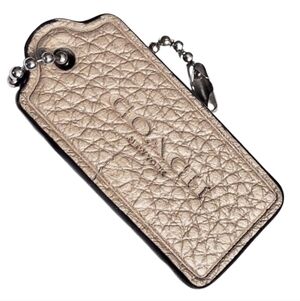 ❤️ 2" Coach Light Metallic Gold Leather 1 Side Hangtag Bag Fob Charm Keychain